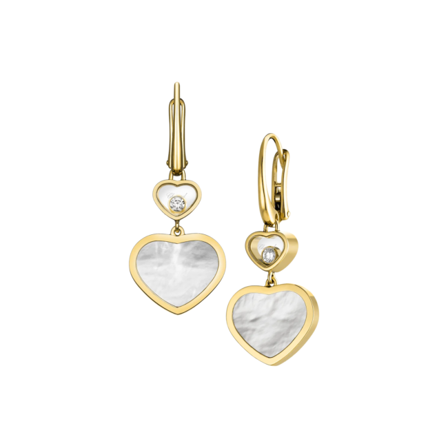 Happy Hearts Earrings 18K Yellow Gold Diamonds Mother-of-Pearl